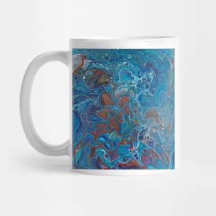 Paint pouring blue rust sienna mixed media Mug